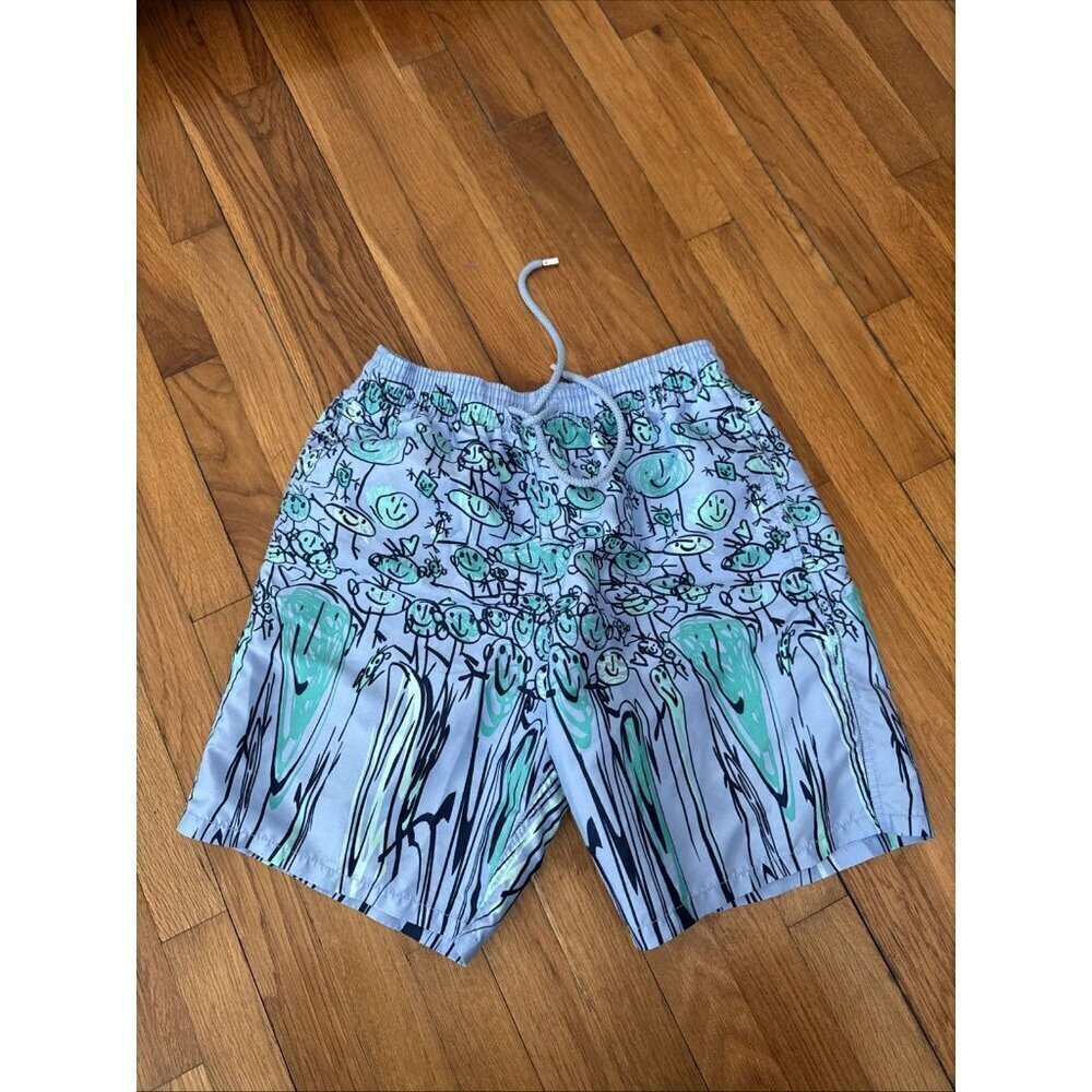 Vilebrequin Men’s Blue Okoa Happy Face Print Swim Board Shorts Size Medium